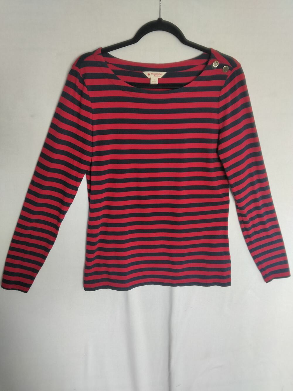 EUC Brooks Brothers Red Fleece Top Sz S Cotton Modal Blend Red Black Stripe Cozy
